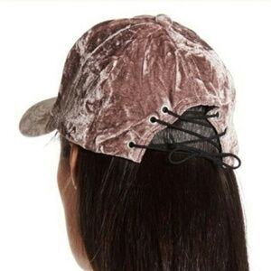 BCBG Lace Up Velvet Baseball Cap Hat Mauve Pink